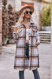 WOMEN CASUAL FLANNEL PLAID LONG BUTTON UP COAT