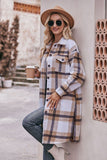 WOMEN CASUAL FLANNEL PLAID LONG BUTTON UP COAT