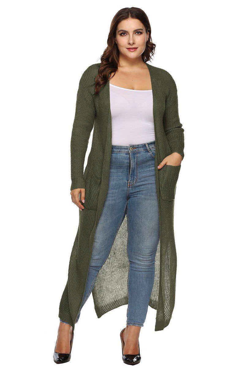 WOMEN PLUS SIZE OPEN FRONT LONG LENGTH CARDIGAN