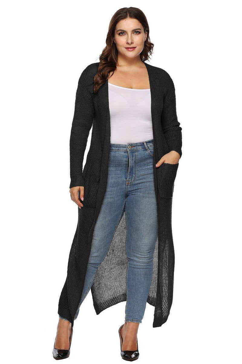 WOMEN PLUS SIZE OPEN FRONT LONG LENGTH CARDIGAN