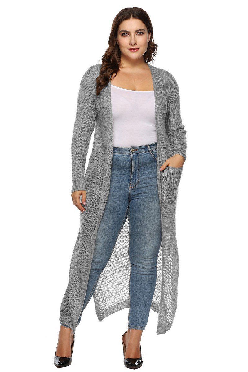 WOMEN PLUS SIZE OPEN FRONT LONG LENGTH CARDIGAN