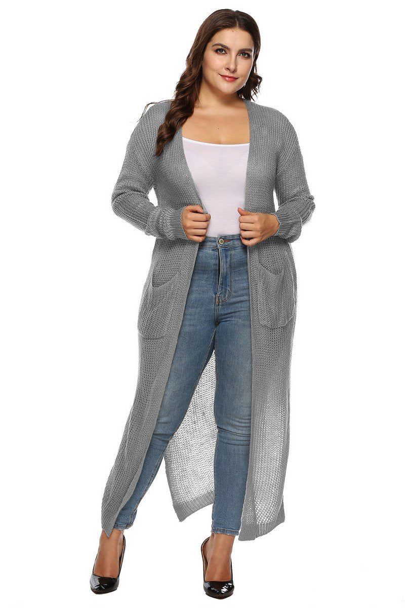 WOMEN PLUS SIZE OPEN FRONT LONG LENGTH CARDIGAN