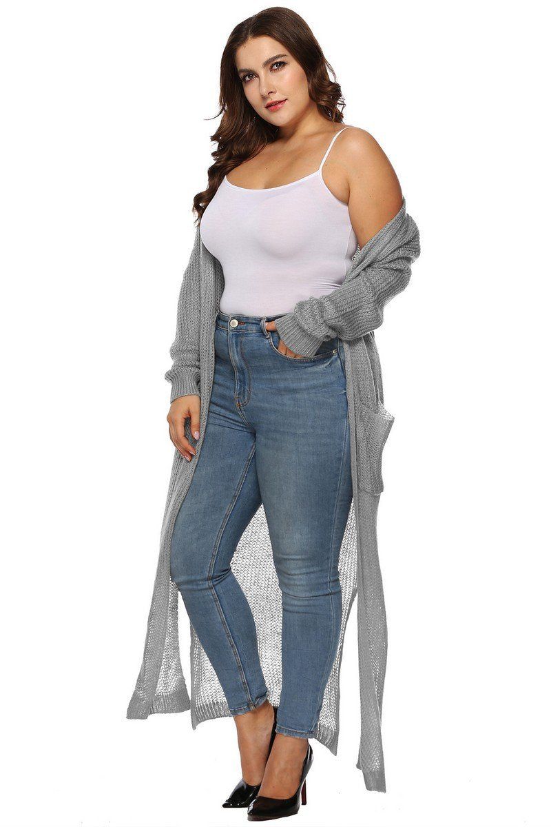 WOMEN PLUS SIZE OPEN FRONT LONG LENGTH CARDIGAN