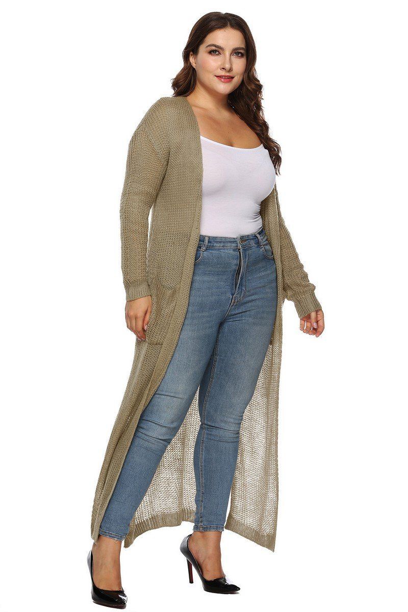 WOMEN PLUS SIZE OPEN FRONT LONG LENGTH CARDIGAN