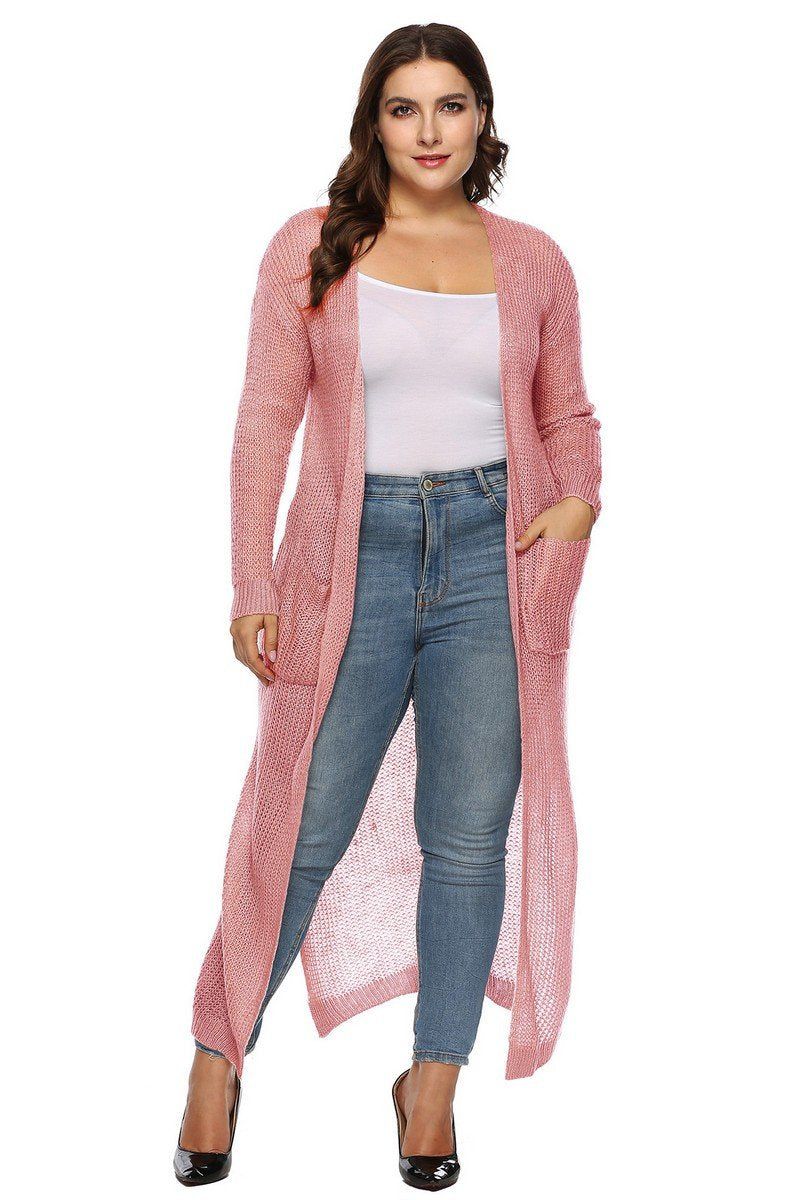 WOMEN PLUS SIZE OPEN FRONT LONG LENGTH CARDIGAN