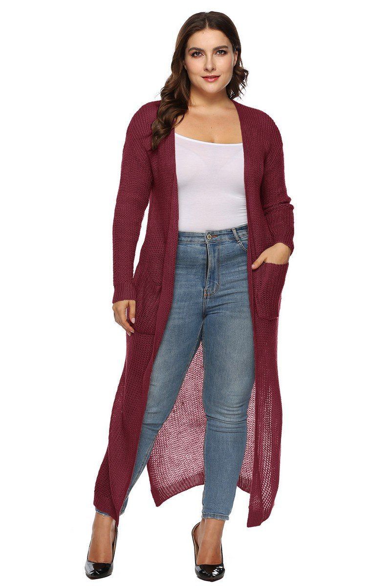 WOMEN PLUS SIZE OPEN FRONT LONG LENGTH CARDIGAN