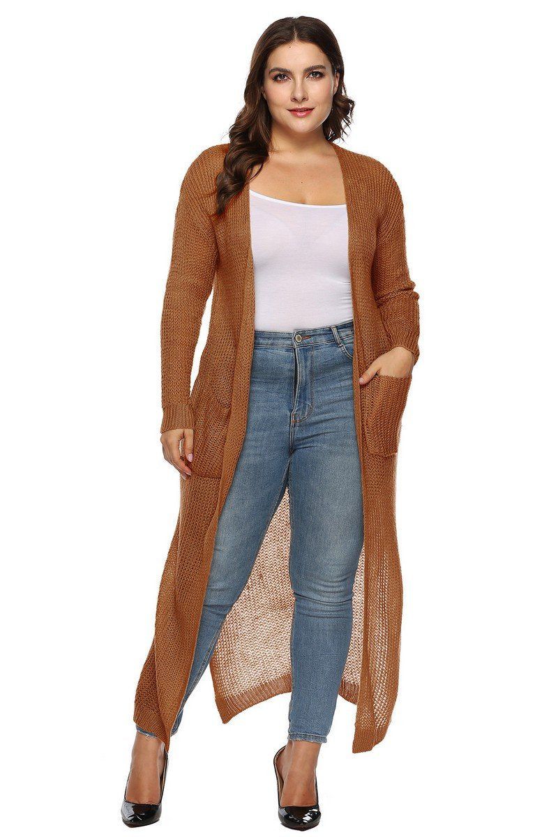 WOMEN PLUS SIZE OPEN FRONT LONG LENGTH CARDIGAN