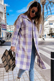 WOMEN LONG LENGTH PLAID PATTERN BUTTON UP JACKET