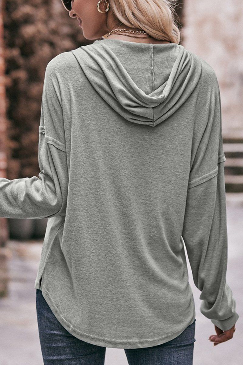 WOMEN HALF BUTTON NECK PULLOVER HOODIE