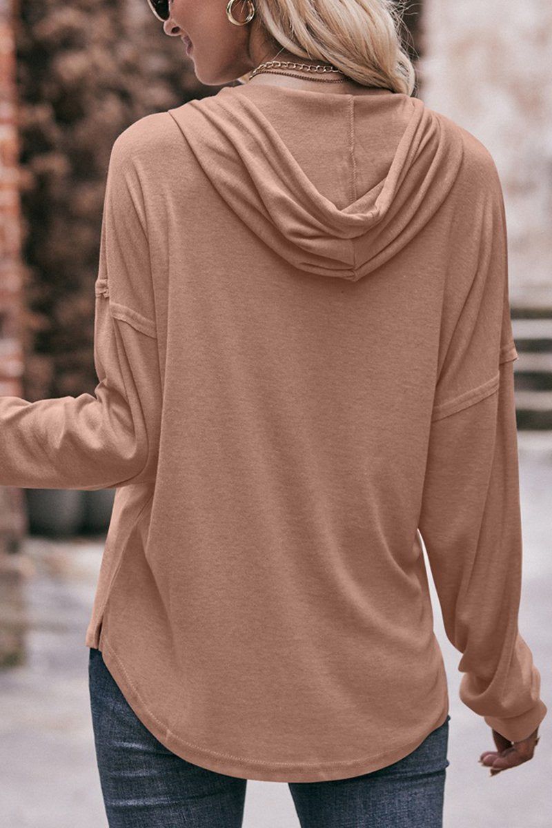 WOMEN HALF BUTTON NECK PULLOVER HOODIE