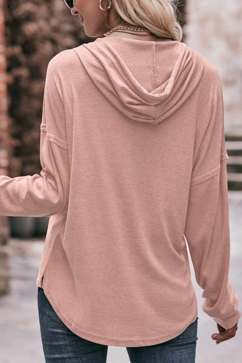 WOMEN HALF BUTTON NECK PULLOVER HOODIE