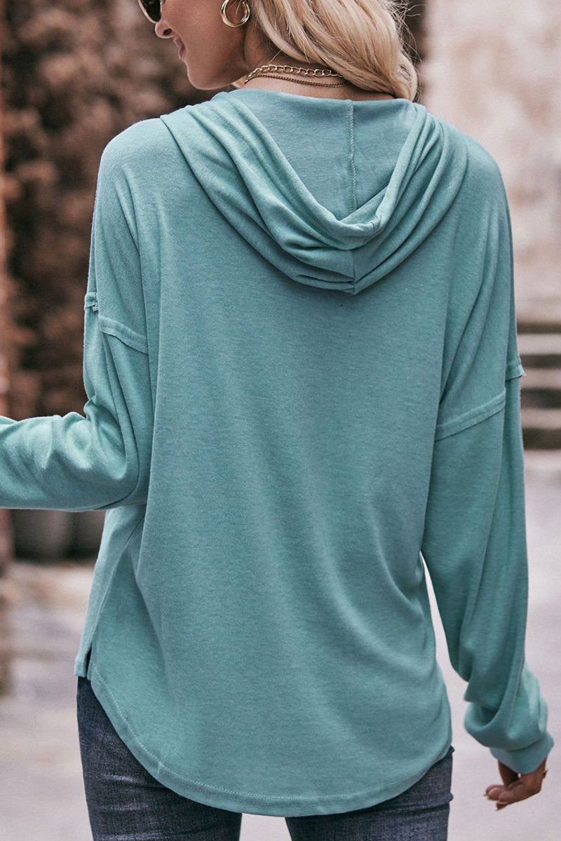 WOMEN HALF BUTTON NECK PULLOVER HOODIE