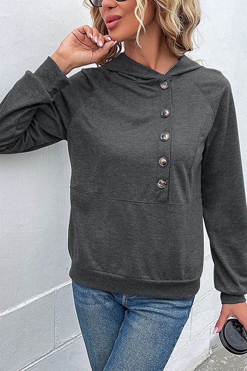 WOMEN BUTTON UP NECK PULLOVER HOODIE