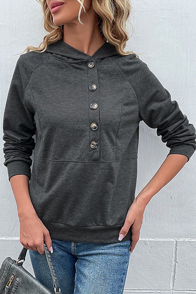 WOMEN BUTTON UP NECK PULLOVER HOODIE