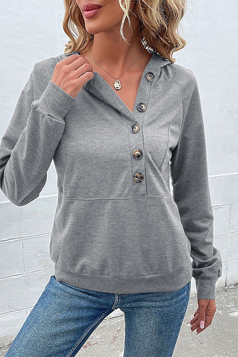 WOMEN BUTTON UP NECK PULLOVER HOODIE