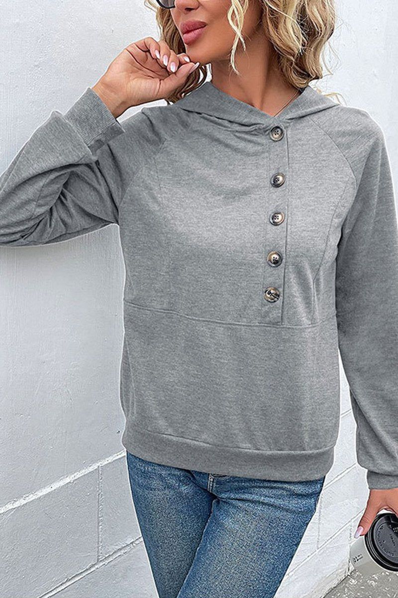 WOMEN BUTTON UP NECK PULLOVER HOODIE