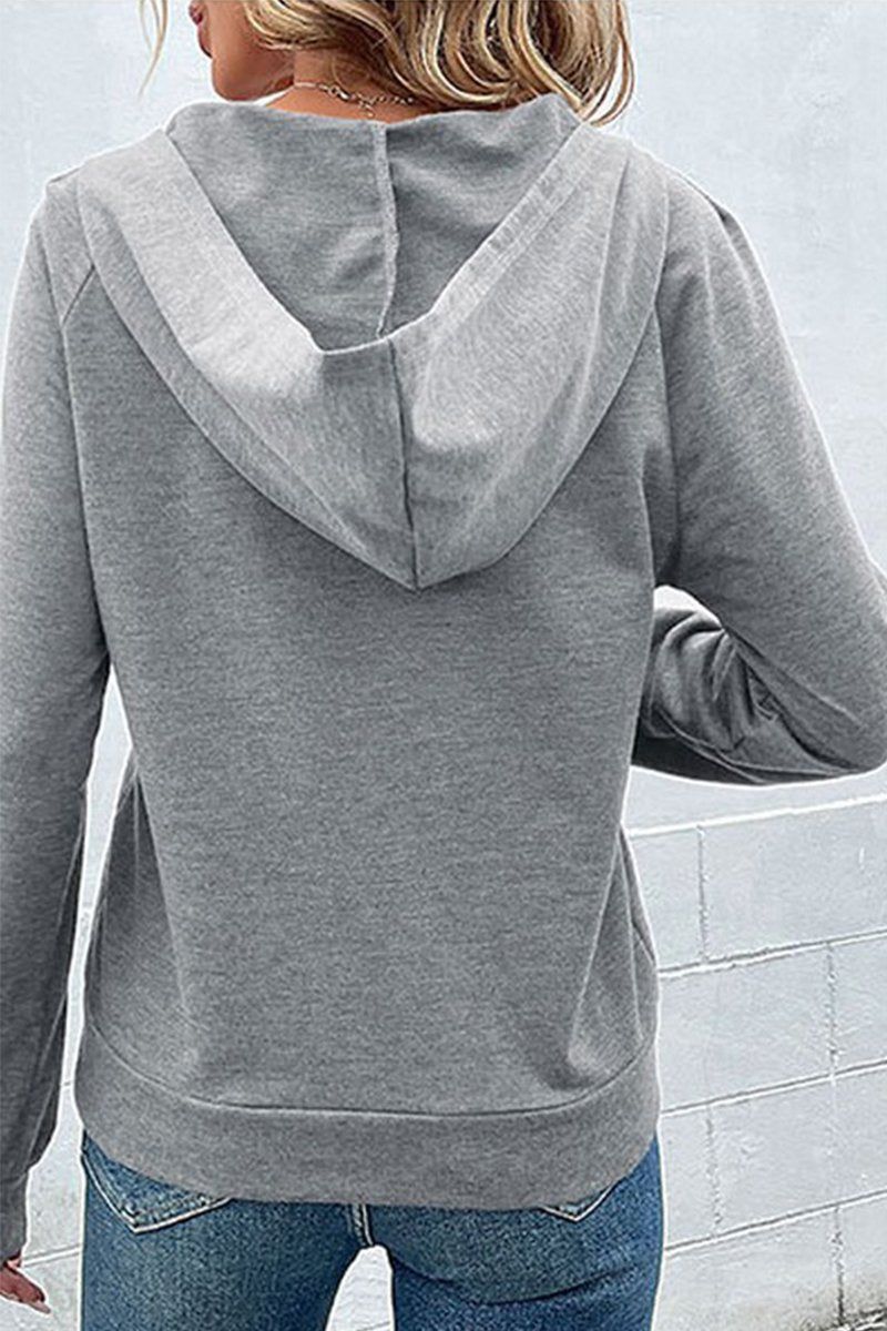 WOMEN BUTTON UP NECK PULLOVER HOODIE