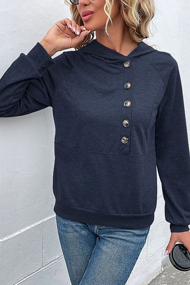WOMEN BUTTON UP NECK PULLOVER HOODIE