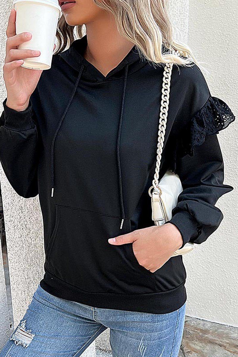 WOMEN LACED FRILL HOODIE WITH KANGAROO POCKET