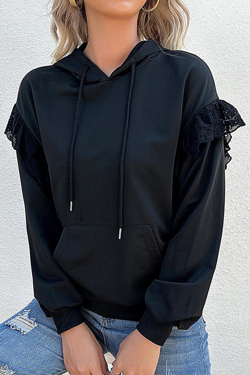 WOMEN LACED FRILL HOODIE WITH KANGAROO POCKET