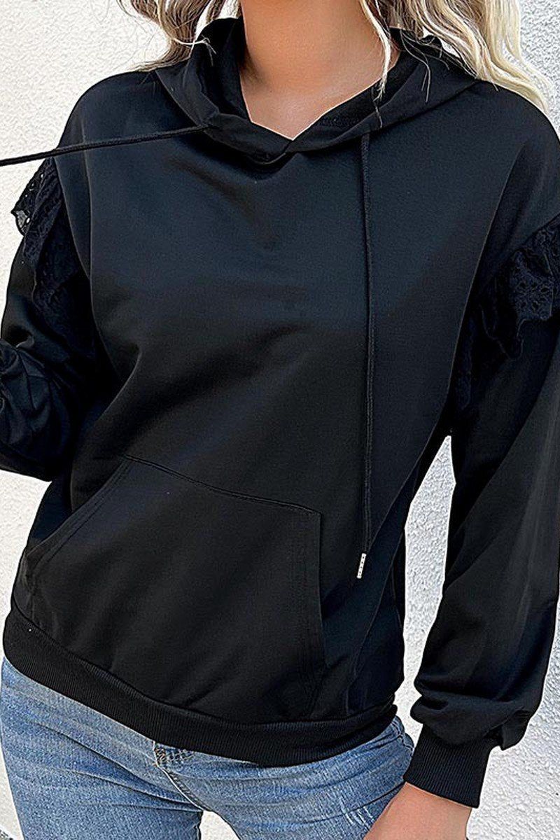 WOMEN LACED FRILL HOODIE WITH KANGAROO POCKET