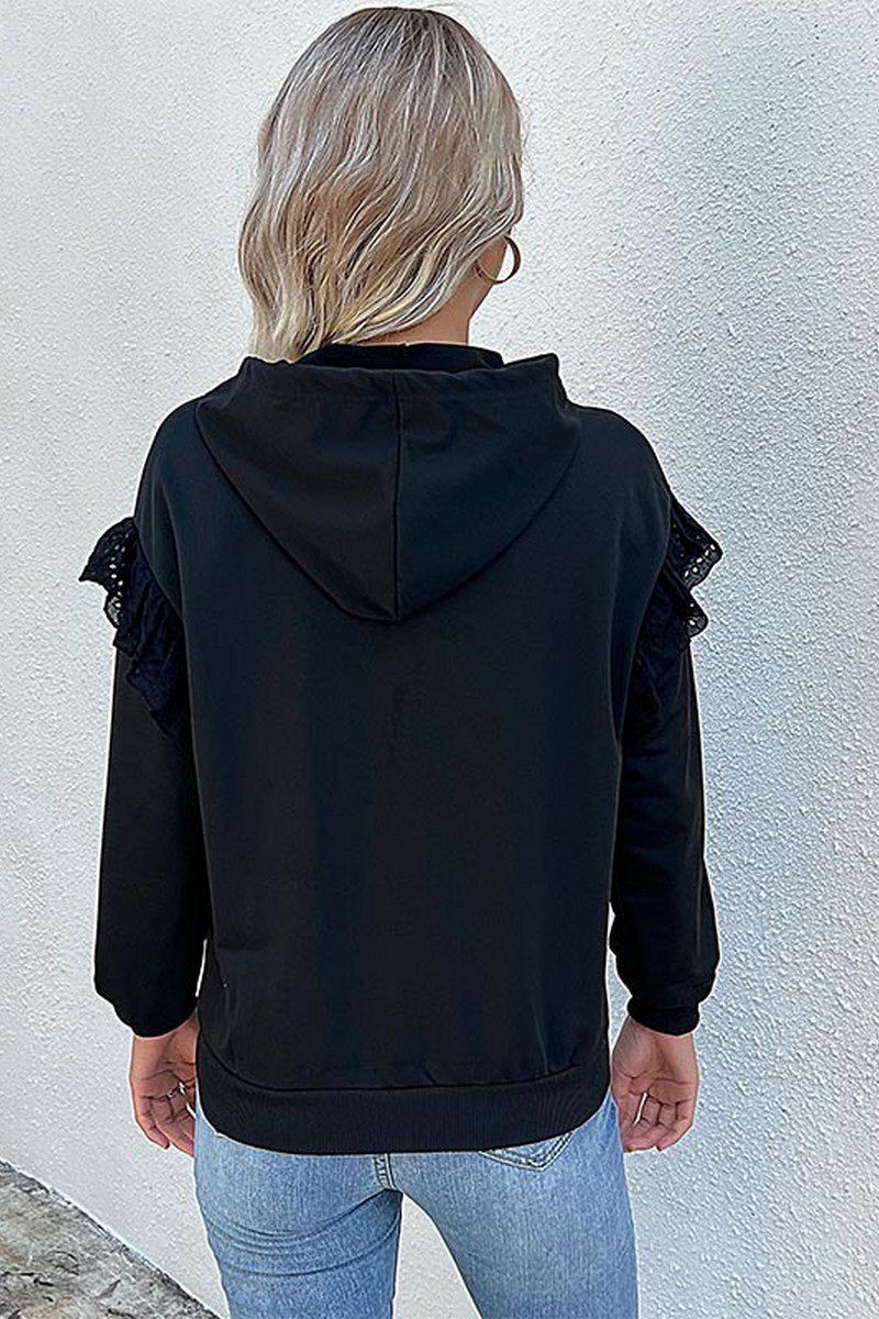 WOMEN LACED FRILL HOODIE WITH KANGAROO POCKET