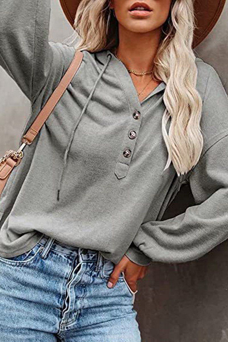 WOMEN BUTTON NECK OVERSIZED HOODIE PULLOVER