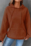 WOMEN DRAWSTRING WAFFLE LONG PULLOVER HOODIE