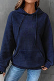 WOMEN DRAWSTRING WAFFLE LONG PULLOVER HOODIE