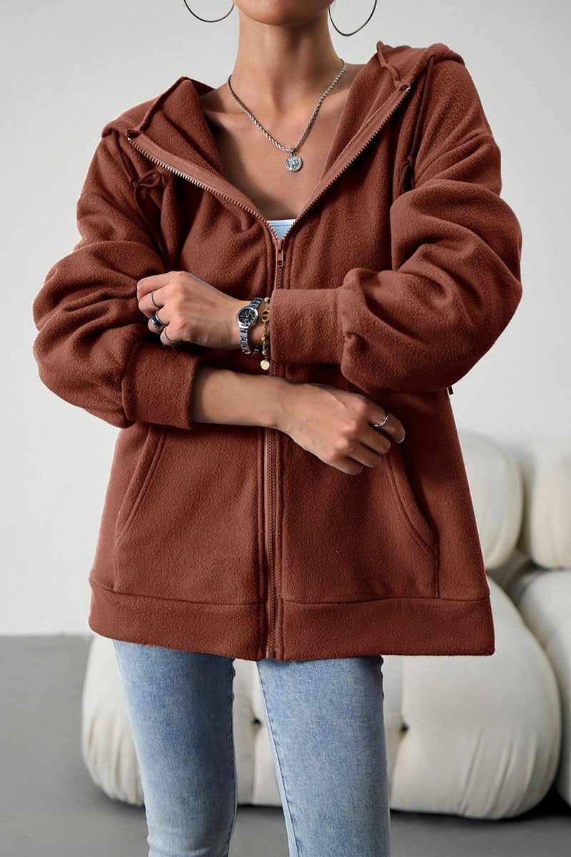 WOMEN OVERSIZED LOOSE FIT ZIP UP HOODIE JACKET