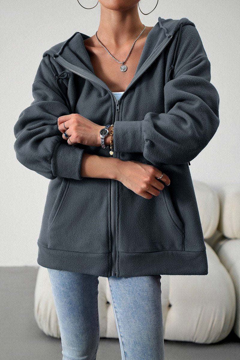 WOMEN OVERSIZED LOOSE FIT ZIP UP HOODIE JACKET