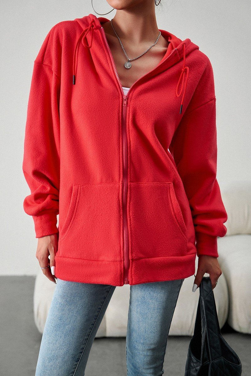 WOMEN OVERSIZED LOOSE FIT ZIP UP HOODIE JACKET