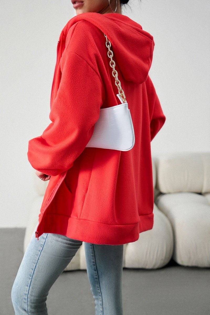 WOMEN OVERSIZED LOOSE FIT ZIP UP HOODIE JACKET