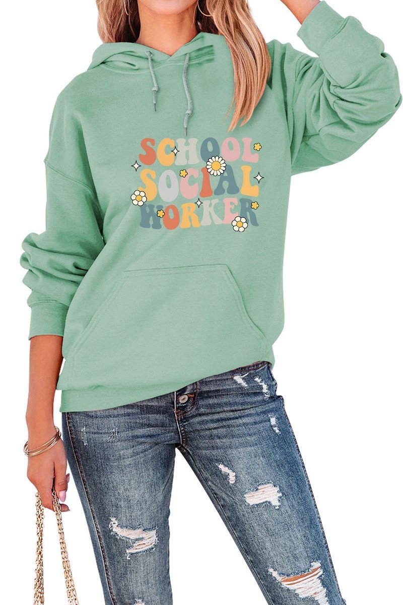 WOMEN CUTE LETTER PRINTING PULLOVER HOODIE