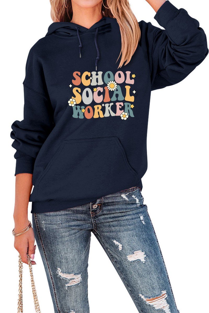 WOMEN CUTE LETTER PRINTING PULLOVER HOODIE