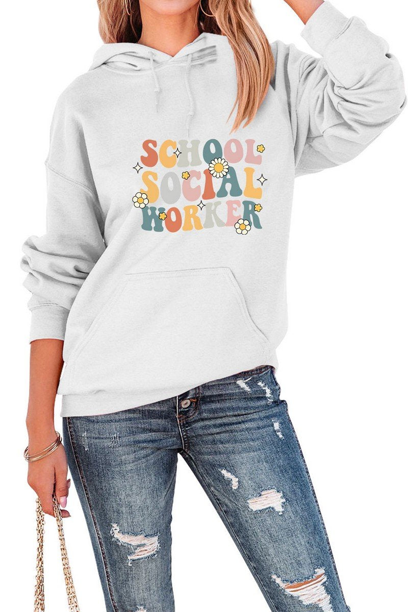 WOMEN CUTE LETTER PRINTING PULLOVER HOODIE