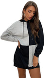 WOMEN SQUARE COLOR BLOCK HOODED MINI DRESS