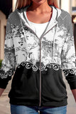 WOMEN FLORAL PRINTING ZIP UP HOODIE