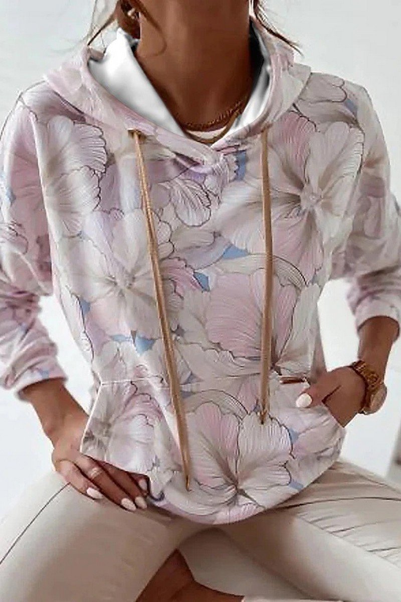 WOMEN MULTI PRINTING LONG SLEEVE PULLOVER HOODIE