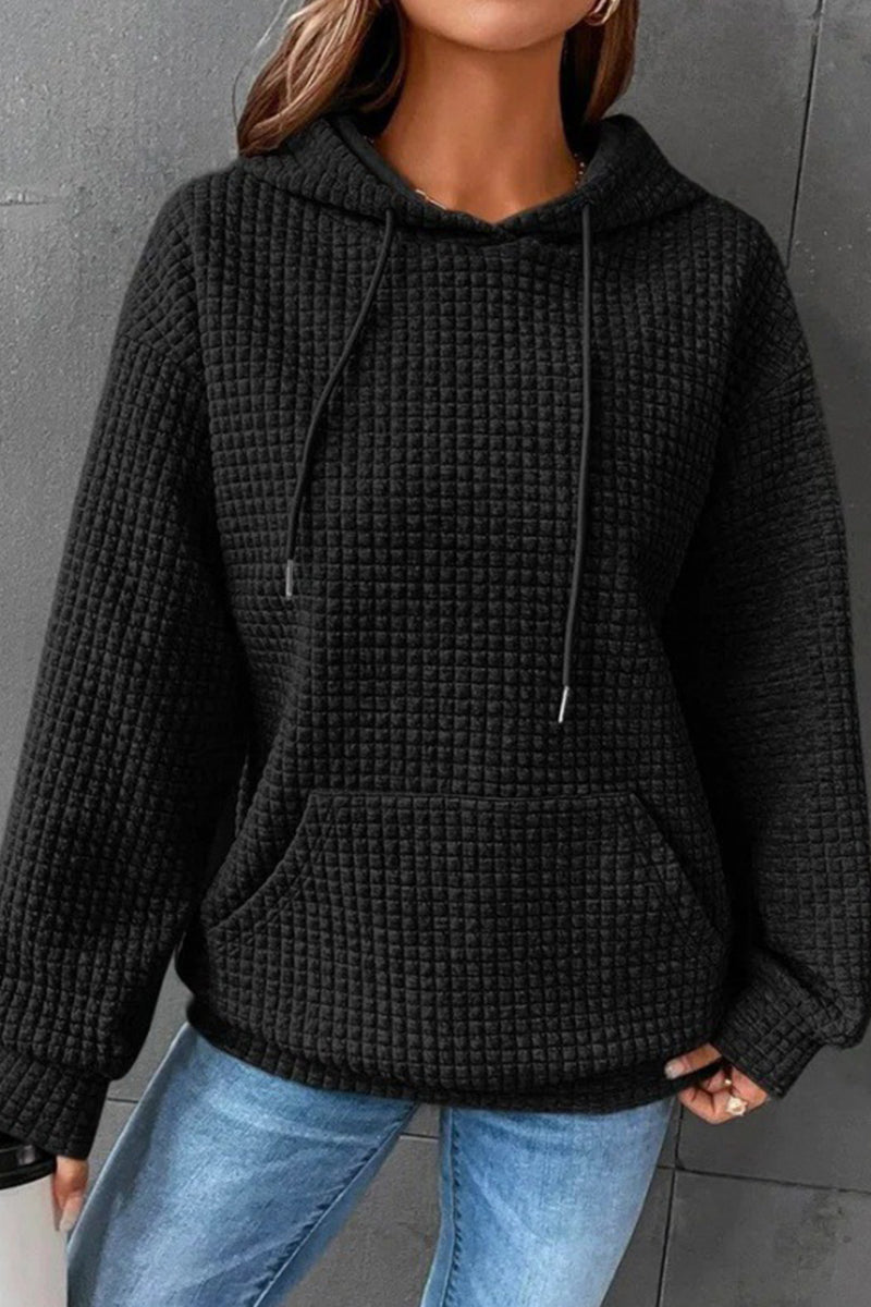 WOMEN'S HOODIE SWEATSHIRT PULLOVER TEXTURED VINTAGE FASHION BASIC DRAWSTRING FRONT POCKET CASUAL HOODIE LONG SLEEVE TOP MICRO-ELASTIC