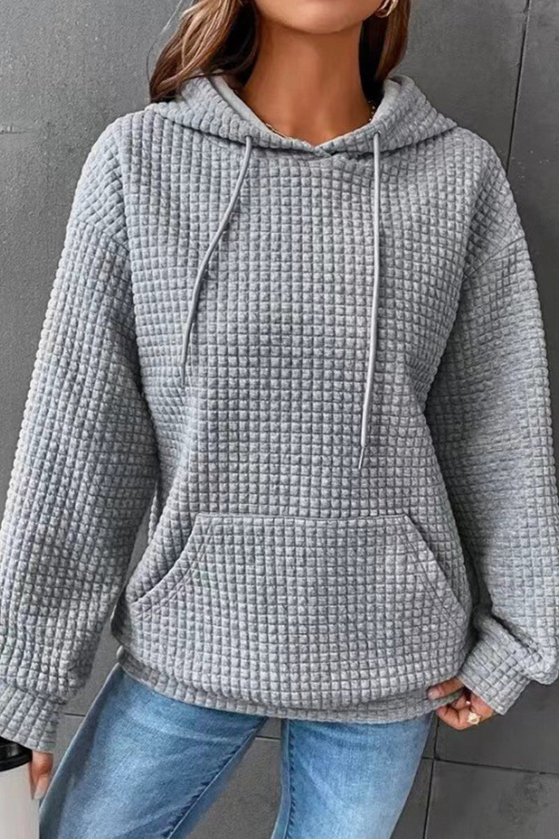 WOMEN'S HOODIE SWEATSHIRT PULLOVER TEXTURED VINTAGE FASHION BASIC DRAWSTRING FRONT POCKET CASUAL HOODIE LONG SLEEVE TOP MICRO-ELASTIC