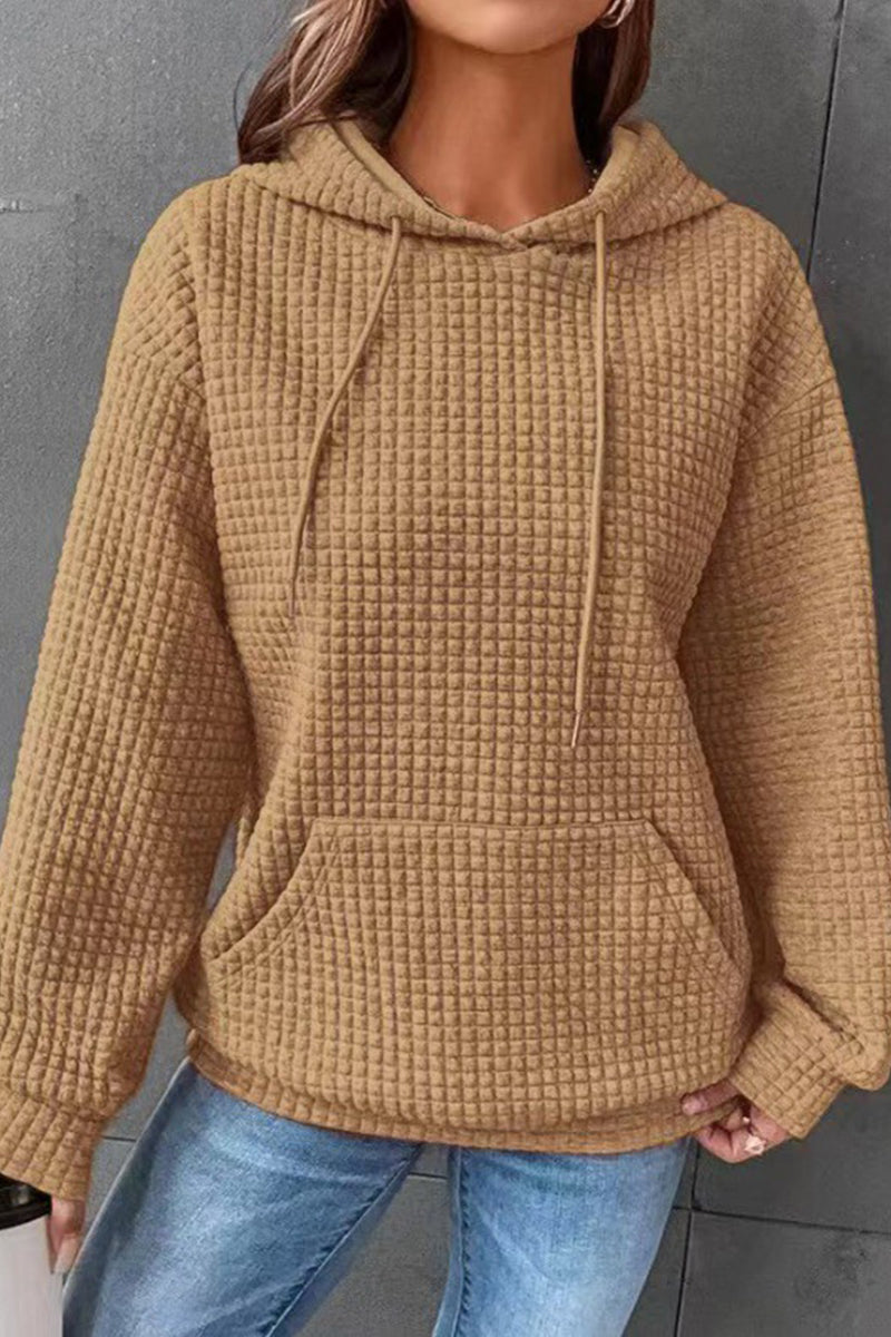 WOMEN'S HOODIE SWEATSHIRT PULLOVER TEXTURED VINTAGE FASHION BASIC DRAWSTRING FRONT POCKET CASUAL HOODIE LONG SLEEVE TOP MICRO-ELASTIC