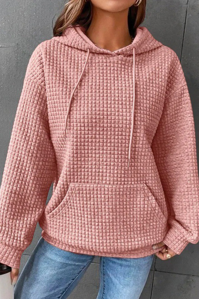 WOMEN'S HOODIE SWEATSHIRT PULLOVER TEXTURED VINTAGE FASHION BASIC DRAWSTRING FRONT POCKET CASUAL HOODIE LONG SLEEVE TOP MICRO-ELASTIC