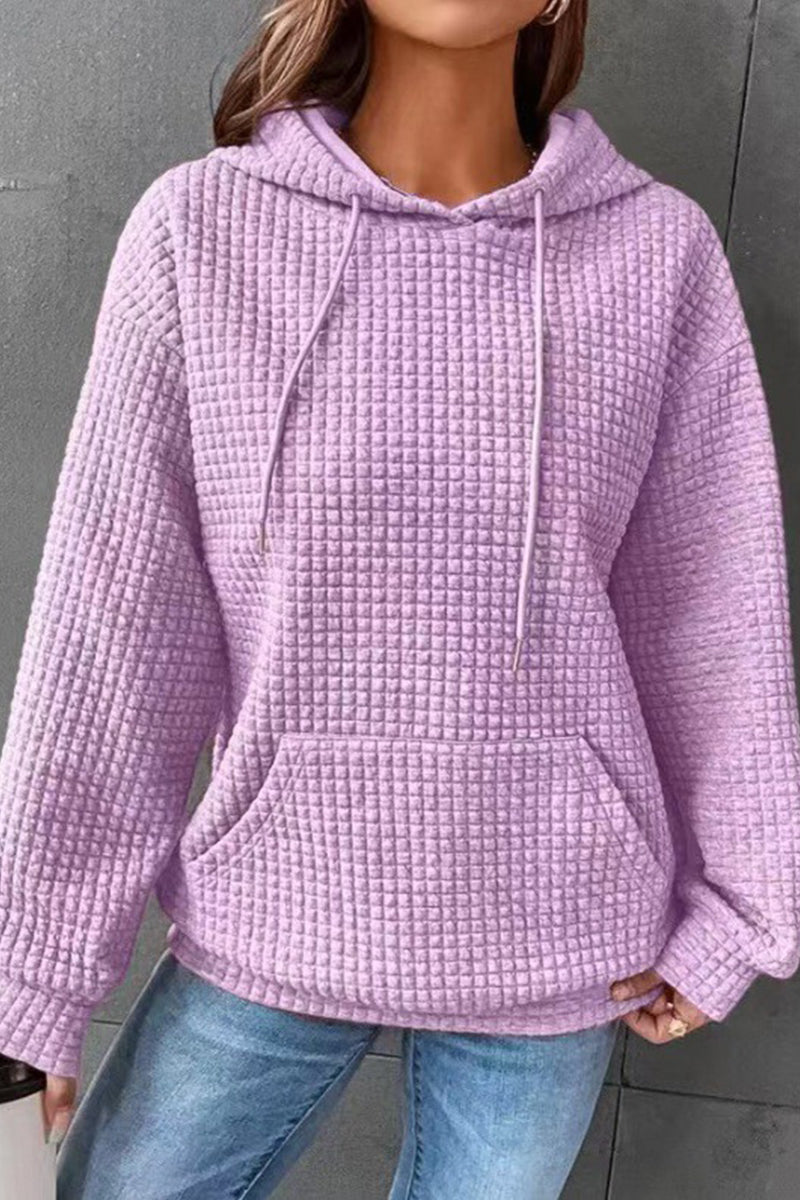 WOMEN'S HOODIE SWEATSHIRT PULLOVER TEXTURED VINTAGE FASHION BASIC DRAWSTRING FRONT POCKET CASUAL HOODIE LONG SLEEVE TOP MICRO-ELASTIC