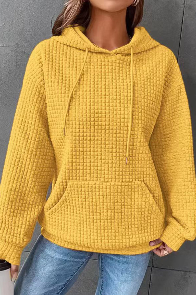 WOMEN'S HOODIE SWEATSHIRT PULLOVER TEXTURED VINTAGE FASHION BASIC DRAWSTRING FRONT POCKET CASUAL HOODIE LONG SLEEVE TOP MICRO-ELASTIC