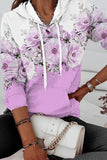 WOMEN ELEGANT FLORAL PRINTING HOODED PULLOVER