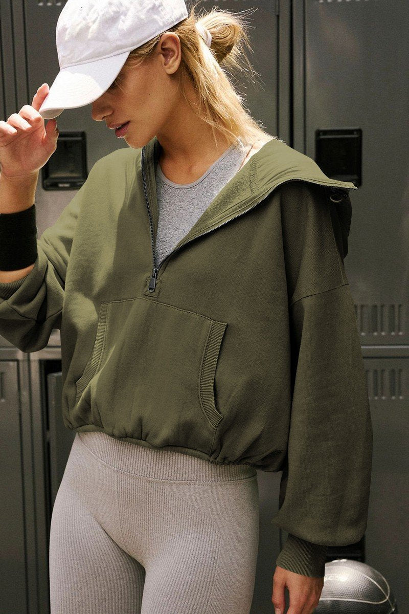 WOMEN HALF ZIP UP HIGH NECK OVERSIZED HOODIE