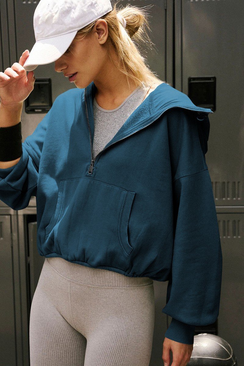 WOMEN HALF ZIP UP HIGH NECK OVERSIZED HOODIE