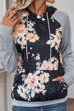 WOMEN LONG SLEEVE HOODED FLORAL PRINT PULLOVER