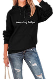 WOMEN SIMPLICITY PRINT DRAWSTRING CASUAL HOODIES